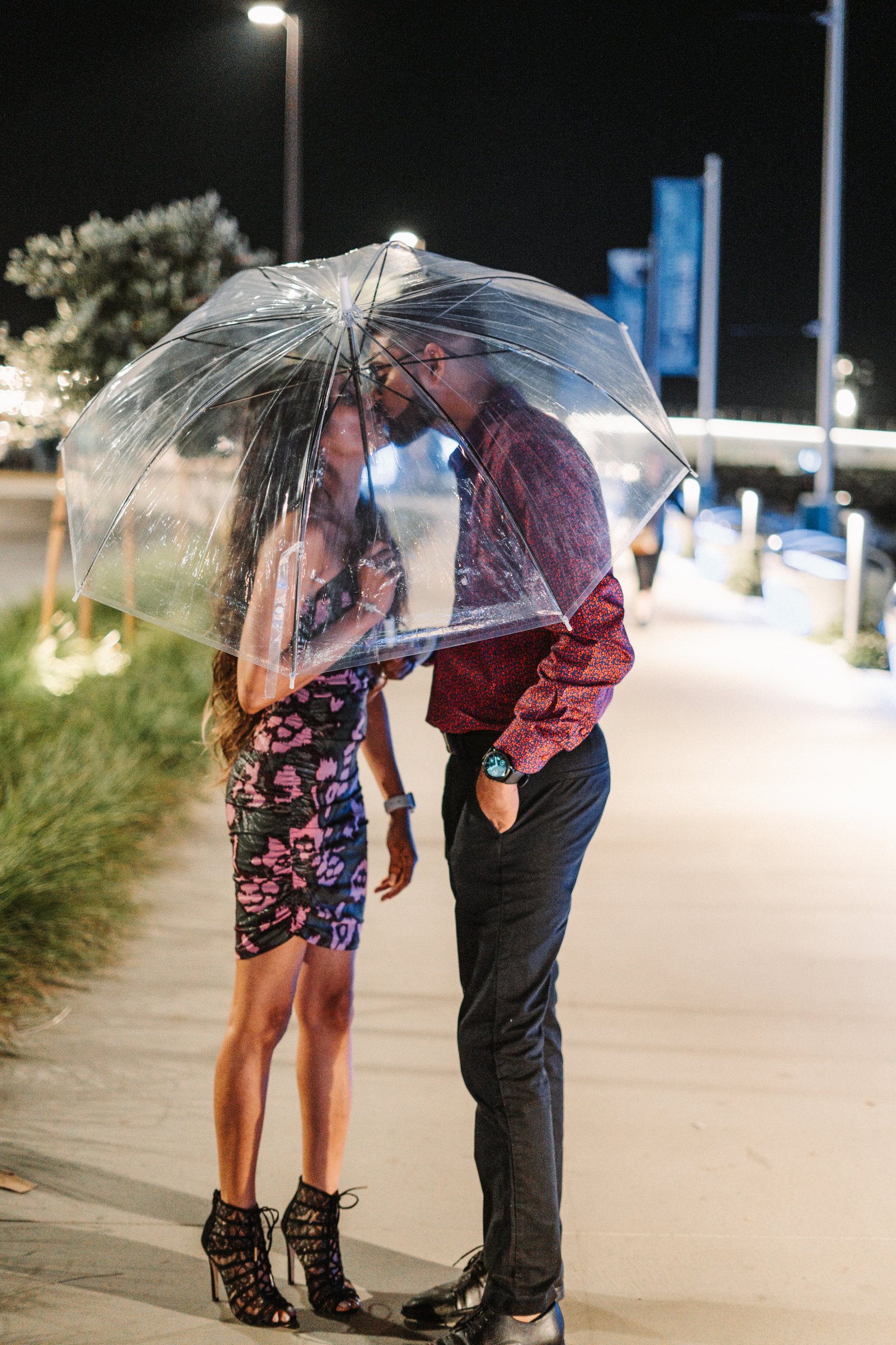 Aanal and vihar wedding clear umbrella night kiss